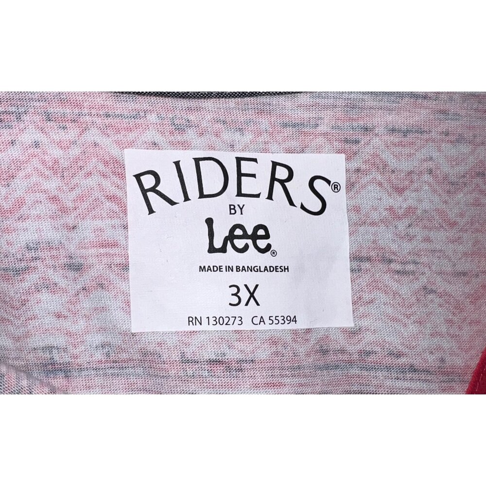 Riders By Lee Women's 3X Short Sleeve Red & Pink Striped Button-Up Polo Shirt - Picture 2 of 2